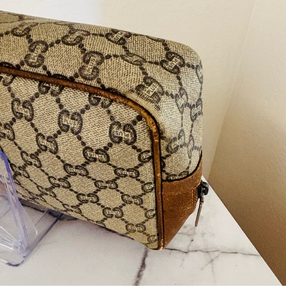 Vintage Gucci GG Plus Monogram Canvas and Leather Vanity Zipper Pouch - Picture 11 of 16